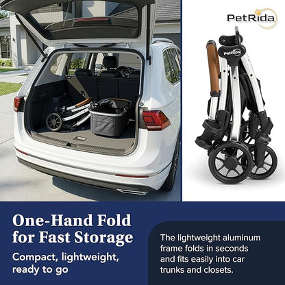 Luxury Pet Stroller with Detachable Carrier | Lightweight Design with Easy One-Hand Fold & Spacious Storage Basket | Safe & Comfortable Travel for a Small to Medium Dog or Cat, Gray