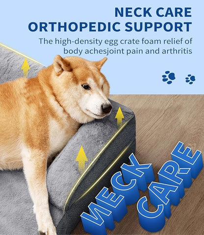 Made4pet Dog Bed Orthopedic, Dog Sofa for Small Dogs Supportive Foam Pet Cushions Bed with Washable Removable Cover, Egg-Crate Foam, Waterproof Lining Bottom, Grey, 35 * 23 * 6.5 Inch