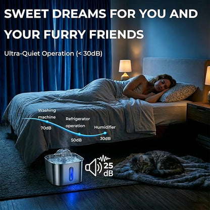 Wonder Creature Cat Water Fountain Stainless Steel, 74oz/2.2L Automatic Quiet Cat Drinking Fountain, Indoor Water Dispenser for Cats, Kittens, Small Dogs and Pets, Circulating Pet Water Fountain