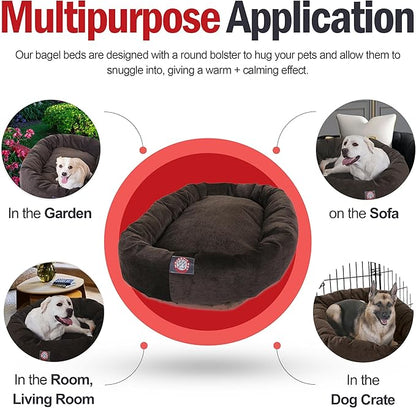 Majestic Pet 24 Inch Micro Velvet Calming Dog Bed Washable – Cozy Soft Round Dog Bed with Spine for Head Support - Fluffy Donut Puppy Mat 24x19x7 (inch) Small - Storm (2025)