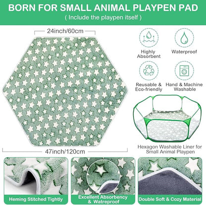 VitalCozy Hamster Playpen with Mat Small Animal Cage Tent Breathable Transparent Guinea Pig Playpen Waterproof Portable Yard Fence Mat Foldable Exercise Cage Outdoor Indoor (Green,Star)