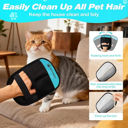 NSVNSV Upgraded Pet Hair Removal Gloves for Cats Dogs, Reusable Strong Grooming Gloves, Pet Hair Remover Tool for Clothing, Couch, Bed, Carpet, Car Seat, Blue, 2pcs