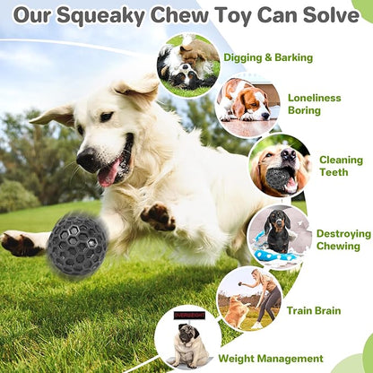 DISSKNIC Indestructible Squeaky Dog Balls, Dog Toys for Aggressive Chewers Large Breed for Relieving Anxiety, Tough Dog Chew Toys Balls for Aggressive Chewers, Outdoor Squeaky Dog Toys for Large Dogs