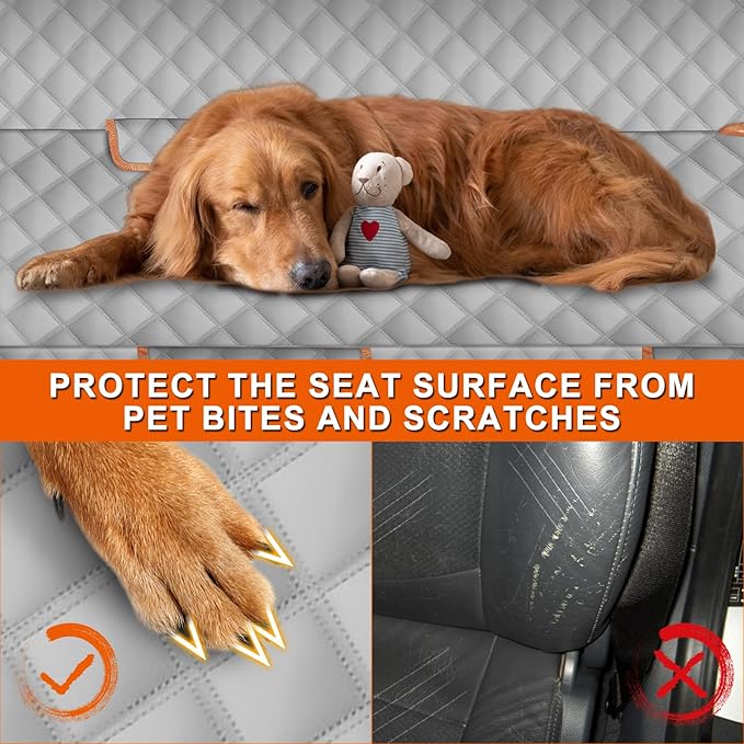 Dog Car Seat Cover Compatible with Full-Size Truck, Ford F150/250/350 Chevy Silverado Dodge Ram 1500 2500 3500, 600D Oxford Scratch Proof Nonslip Pickup Waterproof Pet Rear Bench Seat Cover