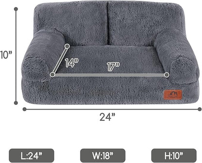 Hollypet Fluffy Dog Cat Bed Pet Couch Beds Plush Soft Warming Washable Puppy Bed for Small Medium Dogs and Large Cats, Gray, 24" L x 18" W x 10" Th