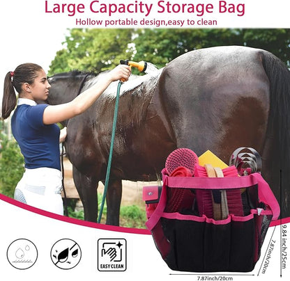 Horse Grooming Kit 13 Piece, Horse Brushes for Grooming Supplies with Tote Bag, Horses Tack Brush Set for Effective Grooming and Cleaning, Gift for Horse Riders Beginners (Pink)