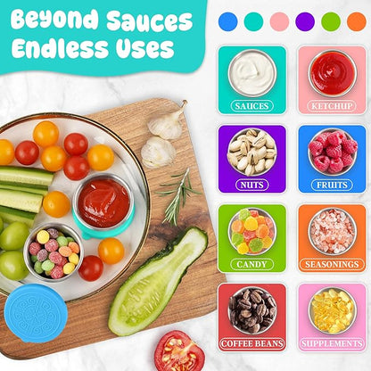 LIEMAND 6x2.7 oz Salad Dressing Container to Go, Leakproof Reusable Stainless Steel small container with lid,Sauce Containers for Lunch box,Picnics,Travel,Office and Meal Prep