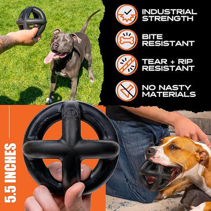 Monster K9 Ring Ball — for Toughest Chewers – Lifetime Guaranteed - Durable Dog Toy for Aggressive Chewers - Safe, Non-Toxic Natural Rubber - Chew, Tug & Fetch - Heavy Duty - 5.5” Solid Rubber