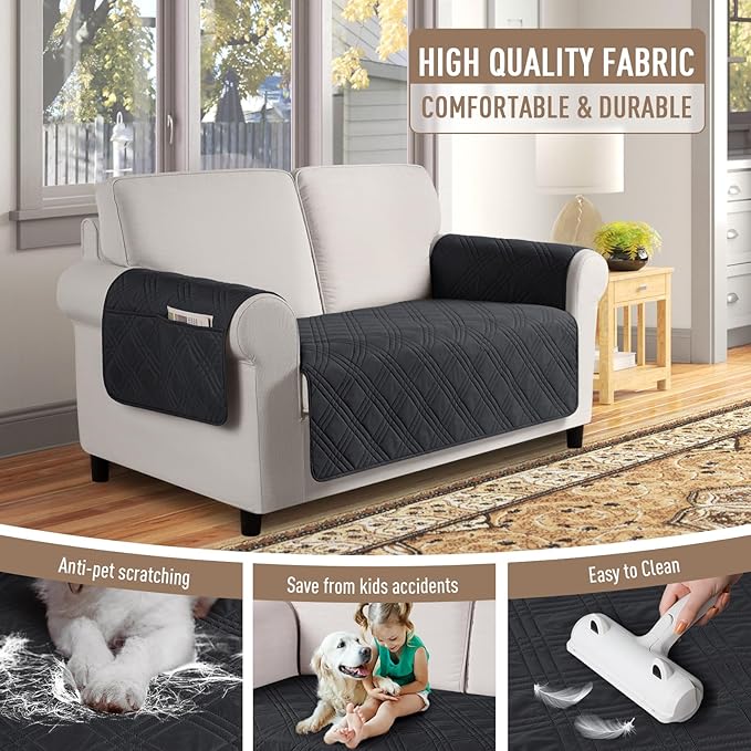 TAOCOCO Waterproof Loveseat Covers for Pets Dogs with Non Slip Backing, Sofa Seat Covers with Side Pocket for 2 Cushion Couch Washable Dog Couch Cover Protector Sofa Slipcovers(Loveseat, Black)