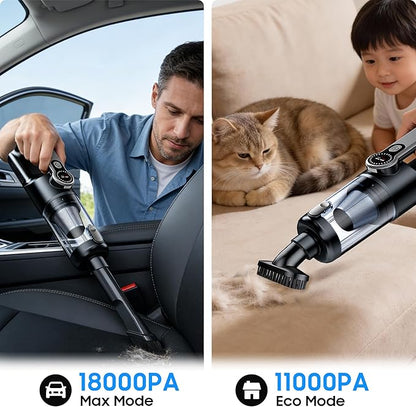 Cordless Handheld Car Vacuum Cleaner for Car Interior, Strong Suction Portable Vacuum for Pet Hair & Quick Home Cleaning, Rechargeable with LED Light & Attachments