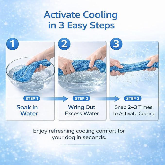 Instant Cooling Dog Bandana for Pet Scarf Soft Cool Mat Pet Collar – Eco-Friendly Breathable Polyester Dog Cooling Bandana for Dogs Puppy Bandana with Leash Hole (Blue, Large)