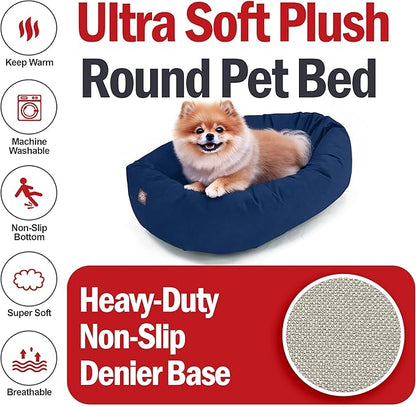 Majestic Pet 24 Inch Suede Calming Dog Bed Washable – Cozy Soft Round Dog Bed with Spine Support for Dogs to Rest Their Head - Fluffy Donut Dog Bed 24x19x7 (Inch) - Round Pet Bed Small – Navy (2025)