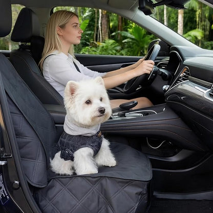 Dog Front Seat Cover for Car, Waterproof 600D Oxford Cloth Pet Seat Protector with Side Flaps, Durable Dog Car Seat Cover Front Passenger for Bucket Seat/Captain Chair, Full Protection (Black)