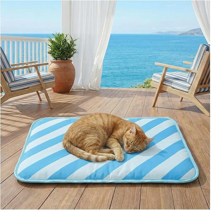 Dog Cooling Mat for Dogs & Cats, Soft Breathable Cooling Pad for Dog Bed, 23"x18" Self Cooling Crate Mat for Dogs, No Gel Washable Non-Slip Pet Cooling Mat Indoor Outdoor, Blue Stripe
