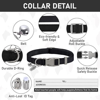 GAMUDA Small Dog Harness Collar and Leash Set, Step in No Chock No Pull Linen Fabric Soft Mesh Dog Vest Harnesses Reflective for Dogs Puppy Cats Kitten Rabbit (Black, XL)