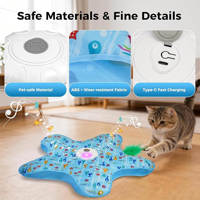 Duckart Interactive Cat Toy - Hide and Seek Automatic Cat Toy with Birdcall, Rechargeable & 3 Speeds, Auto Sleep/Wake Mode Kitten Toys, Safe ABS Material Cat Toys for Bored Indoor Adult Cats