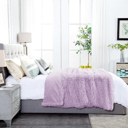 JONIYEAR Oversized Decorative Fluffy Faux Fur Throw Blanket Twin Size 60" x 71", Soft Luxury Lightweight Furry Blankets, Accent Cozy Shaggy Plush Thick Warm Fuzzy Blanket for Winter Bed Sofa, Purple