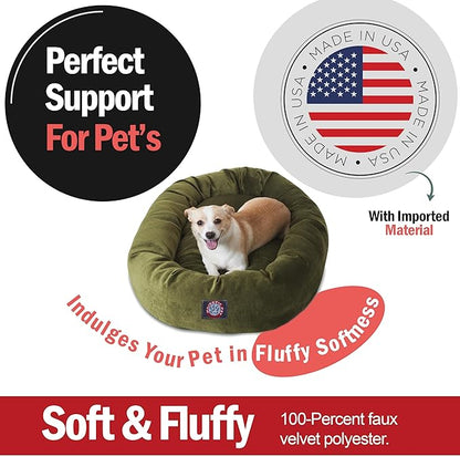 Majestic Pet 32 Inch Micro Velvet Calming Dog Bed Washable – Cozy Soft Round Dog Bed with Spine for Head Support - Fluffy Donut Puppy Mat 32x23x7 (inch) Medium – Fern (2025)