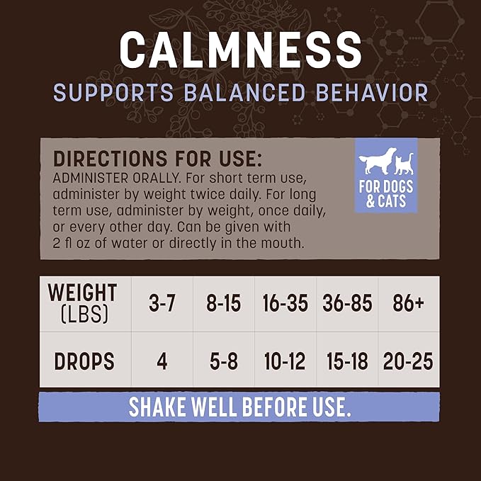 Earth Animal Apothecary Liquid Supplement - Calmness Herbal Remedies for Dogs & Cats - 2 fl oz