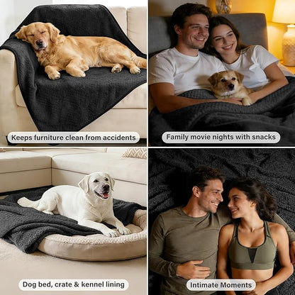 Catalonia Waterproof Pet Blanket for Sofa, Bed & Couch - Reversible Leakproof Fleece Furniture Protector Cover - Liquid Pee Proof Dog Cat Blanket for Small Medium Large Pets, Black, 40" x 30"