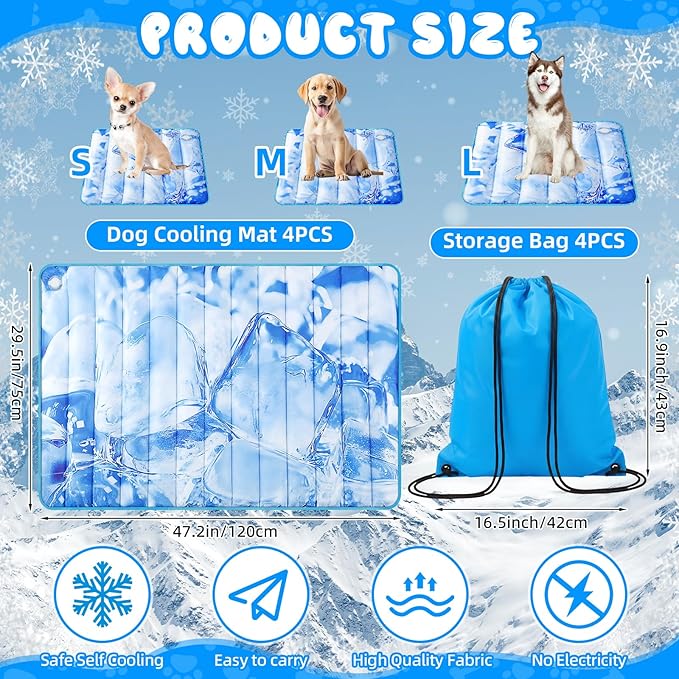 Chunful 4 Pack Dog Cooling Mat Water Injection Pet Cooling Mat for Dogs Cats with Storage Bags Washable and Foldable Pet Pad Summer for Small Medium Large Breeds of Doggy Bed Sofa Floor Car Seat (XL)