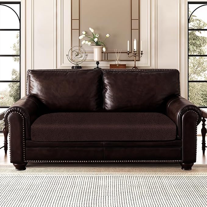 ANARACHON Leather Look Couch Cushion Covers Sofa Seat Slipcovers Sets Couches Furniture Protector for Sectional Armchair Loveseat Pets Kids Stretch Spandex Fabric (1 Cushion Loveseat, Chocolate)
