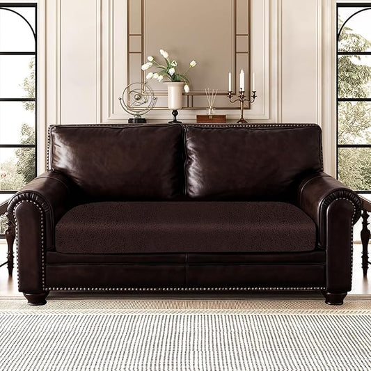 ANARACHON Leather Look Couch Cushion Covers Sofa Seat Slipcovers Sets Couches Furniture Protector for Sectional Armchair Loveseat Pets Kids Stretch Spandex Fabric (1 Cushion Loveseat, Chocolate)