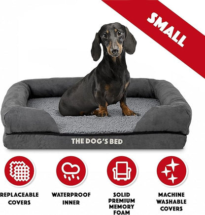 The Dog’s Bed Orthopedic Memory Foam Dog Bed with Bolsters for Small Dogs, Waterproof Washable Cover, Anti-Slip Base, Calming Surface – CertiPUR-Certified Foam, Plush Fabric, Grey Plush, Small