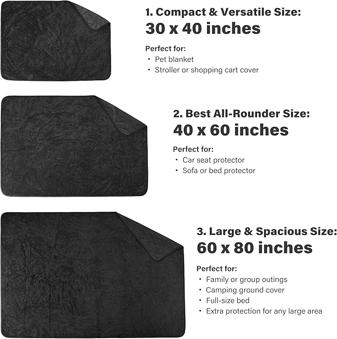 Catalonia Waterproof Pet Blanket for Sofa, Bed & Couch - Reversible Leakproof Fleece Furniture Protector Cover - Liquid Pee Proof Dog Cat Blanket for Small Medium Large Pets, Black, 40" x 30"