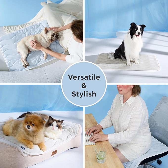 Bedsure Cooling Mat for Small Dogs - Q-Max>0.4 Thin Breathable Crate Pad Indoor for Puppy and Cat with Chill Cool Fiber as Cooling Topper，Portable Washable Kennel Mat in Outdoor Summer, 24x18, Grey
