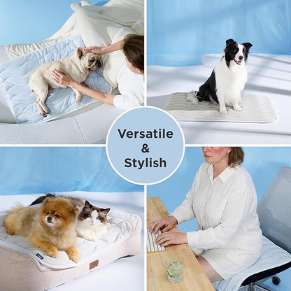 Bedsure Cooling Mat for Small Dogs - Q-Max>0.4 Thin Breathable Crate Pad Indoor for Puppy and Cat with Chill Cool Fiber as Cooling Topper，Portable Washable Kennel Mat in Outdoor Summer, 24x18, Grey