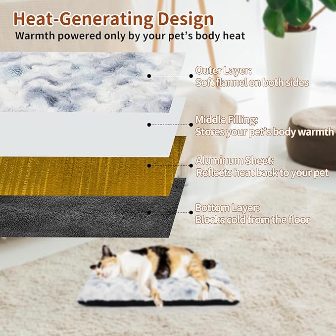 Self-Warming Cat Bed Pad 22 * 16 inch Self-Heating Cat Bed Mat Thermal Blanket for Indoor Cats & Small Dogs