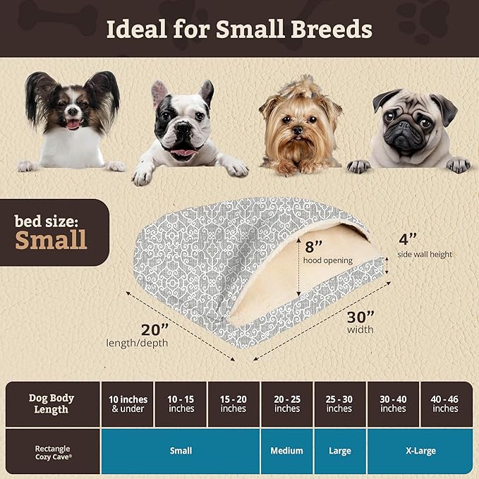 Snoozer Pet Products Luxury Rectangle Cozy Cave, Wag Collection, Small, Ramey Gray