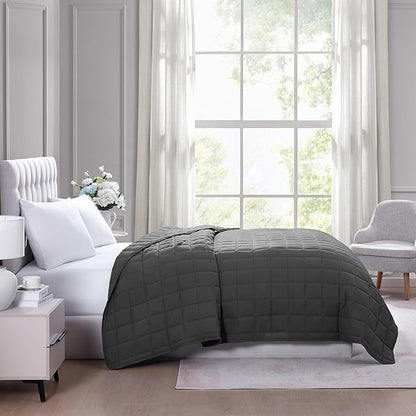 Casa Platino Quilted Blanket Twin XL Size - Pre Washed - Soft & Lightweight Bed Blanket - All Season Down Alternative Blankets - Charcoal