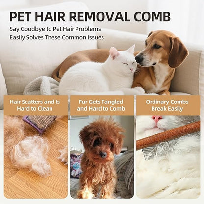 Pet Grooming Combo Tool for Cats and Dogs, Deshedding and Dematting Rake with Metal Comb forDetangling Long, Matted Fur (White)
