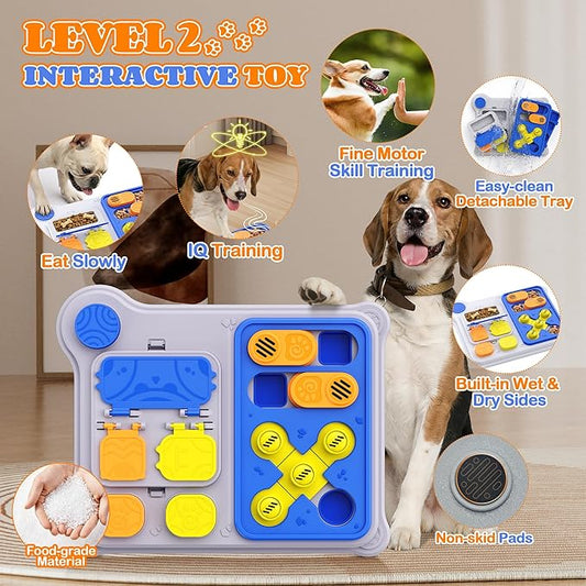 Dog Puzzle Toy Slow Feeder, Interactive Dog Toys for IQ Training & Mental Stimulation, ABS Easy Clean Detachable Tray Non-Slip Base, Enrichment Toys for Small Medium Dogs, Blue