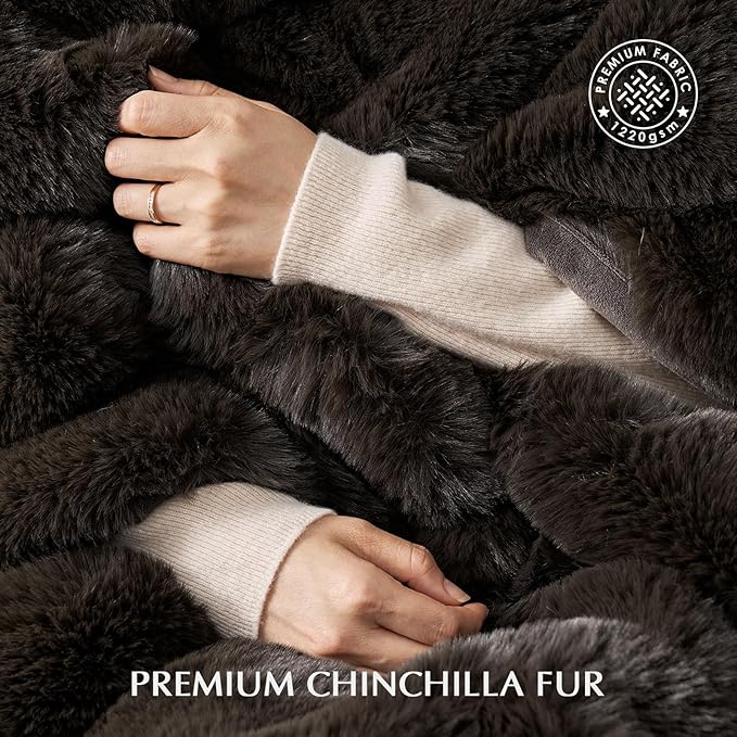 EVERGRACEHOME Luxury Soft Faux Chinchilla Fur Throw Blanket for Couch, Warm Thick Heavy Winter Throw Blanket 1220GSM for Bed, Fluffy Cozy Mink Blanket with Reversible Velvet, Espresso Mink, 60"x80"