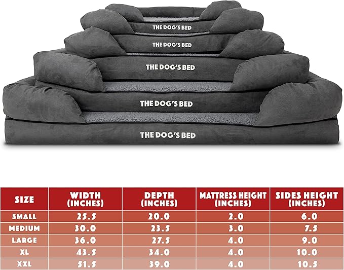 The Dog’s Bed Orthopedic Memory Foam Dog Bed with Bolsters for Medium Dogs, Waterproof Washable Cover, Anti-Slip Base, Calming Surface – CertiPUR-Certified Foam, Plush Fabric, Grey Plush, Medium