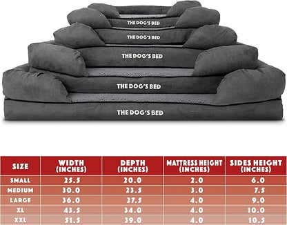 The Dog’s Bed Orthopedic Memory Foam Dog Bed with Bolsters for XL Dogs, High Density Support Mattress, Low Front Entry, Removable Washable Cover, Plush Fabric, Grey Plush, XL