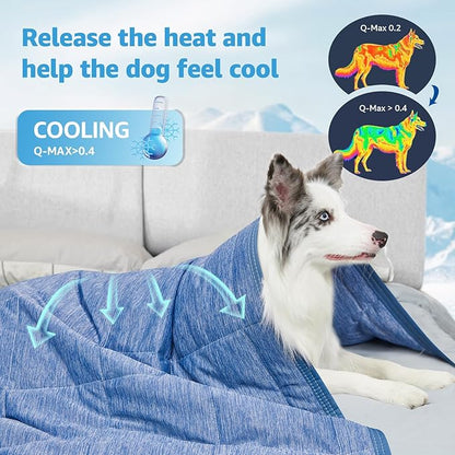 PICK FOR LIFE Cooling Blanket for Dogs, 0.4 Q-MAX Pets Cooling Comforter Throw for Bed Cover, Summer Blanket for Large Dogs Washable, Soft Lightweight Cold Mats for Pet Hot Weather, 30"×40"/Deep Blue