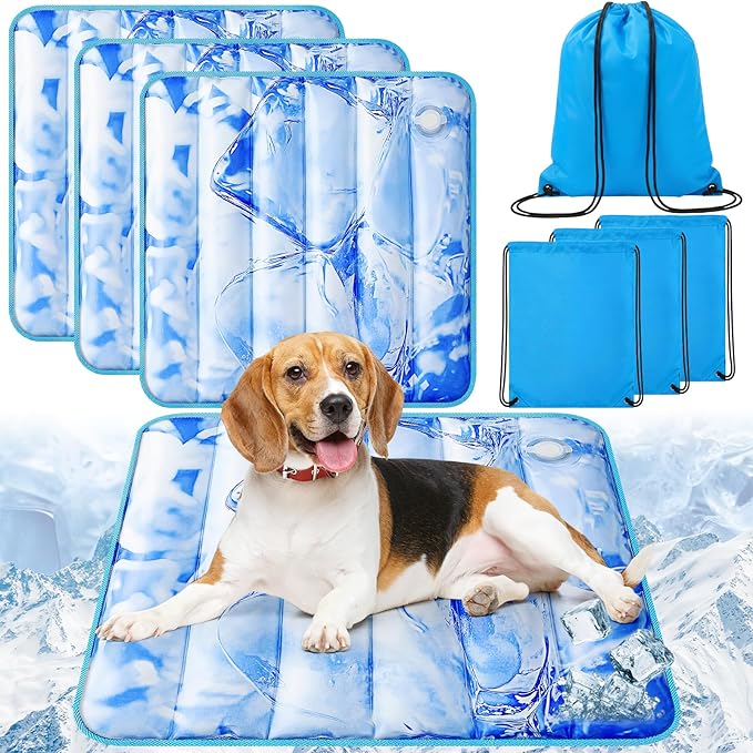 Chunful 4 Pack Dog Cooling Mat Water Injection Pet Cooling Mat for Dogs Cats with Storage Bags Washable and Foldable Pet Pad Summer for Small Medium Large Breeds of Doggy Bed Sofa Floor Car Seat(L)