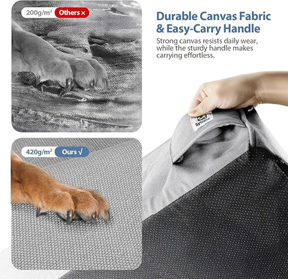 Sytopia 7" Thick Orthopedic Dog Beds for Extra Large Dogs, Canvas Dog Bed with Chew Proof Fabric Cover, Ups to 150 Pounds, 35D Memory Foam Dog Beds with Waterproof Liner & Washable Cover, Light Grey