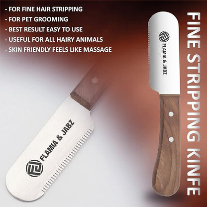 FLAMIA & JABZ FJ Professional Stripping Knife kit (6 pieces set) for Dogs & Pets, Wooden Handle Grip with Stainless Steel Blade (Right handed) (Rosewood)