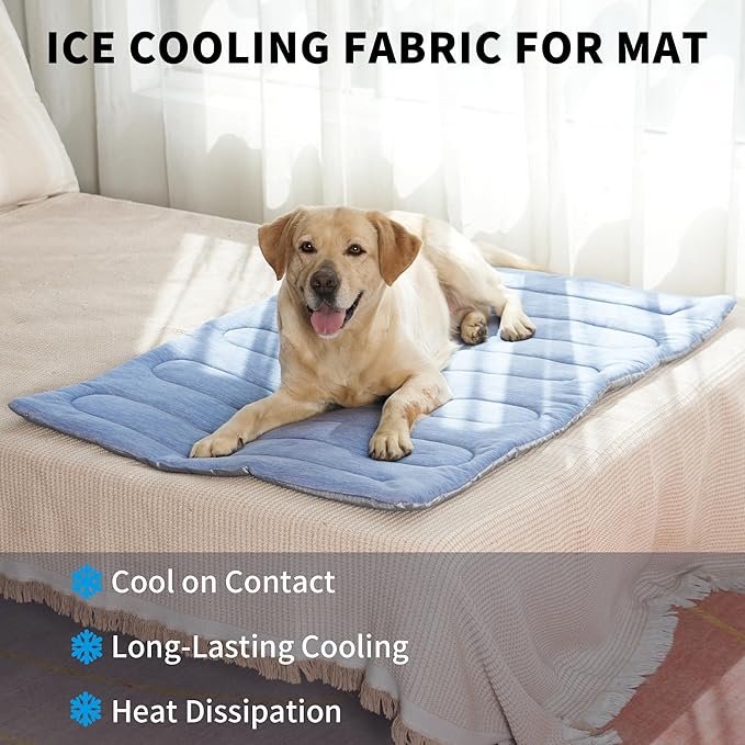 MARUNDA Dog Cooling Mat, No Need to Freeze Or Refrigerate This Cool Pet Pad Cat Mats- Keep Your Pet Cool, Machine Washable (Blue, 36" x 24" - Large-Crate)
