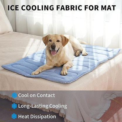 MARUNDA Dog Cooling Mat, No Need to Freeze Or Refrigerate This Cool Pet Pad Cat Mats- Keep Your Pet Cool, Machine Washable (Blue, 36" x 24" - Large-Crate)