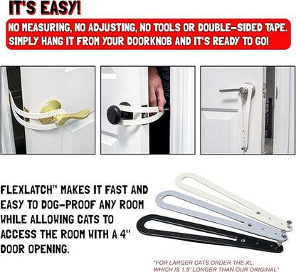 FlexLatch Cat Door Holder Latch - Black Cat Door Alternative Installs Fast Flex Latch Strap Let's Cats in and Keeps Dogs Out of Litter & Food. Safe Baby Proof One Piece No Measuring Extra Easy