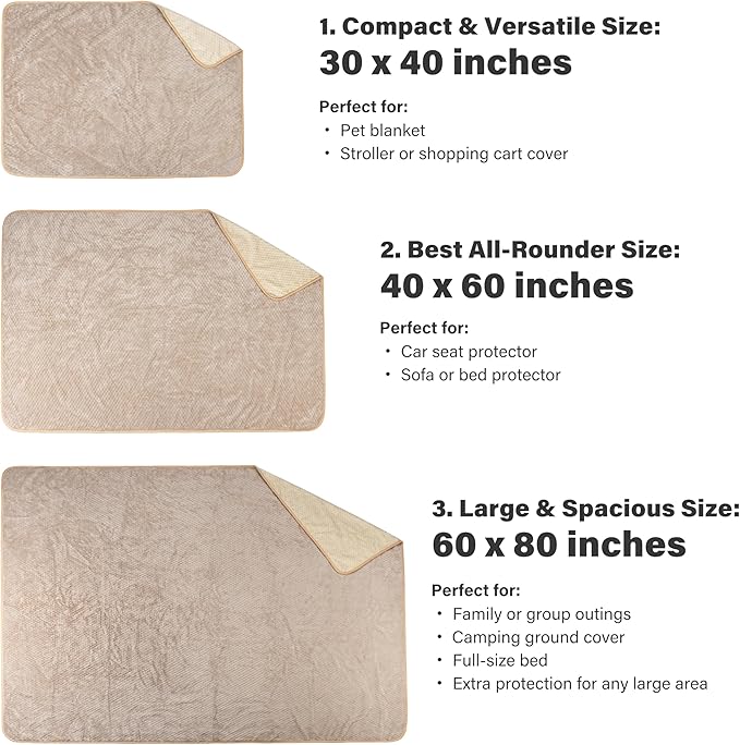 Catalonia Waterproof Pet Blanket for Sofa, Bed & Couch - Reversible Leakproof Fleece Furniture Protector Cover - Liquid Pee Proof Dog Cat Blanket for Small Medium Large Pets, Camel, 40" x 60"