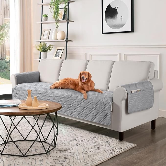TAOCOCO Waterproof Oversized Couch Covers for Pets Dogs with Non Slip Backing, Sofa Seat Covers with Pocket for 4 Cushion Couch Washable Dog Couch Protector Sofa Slipcovers(Oversized Sofa, Light Gray)