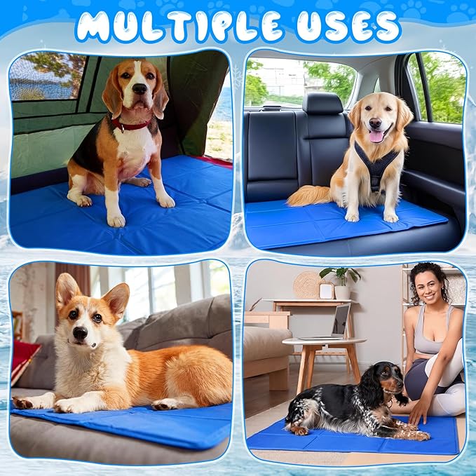 Drydiet 4 Pack Dog Cooling Mat - 47'' X 27'' Solid Gel Self Cooling Mat with Storage Bag Pressure Activated No Refrigeration or Electricity Needed Pet Pad for Dogs & Cats Kennels, Crates, Beds