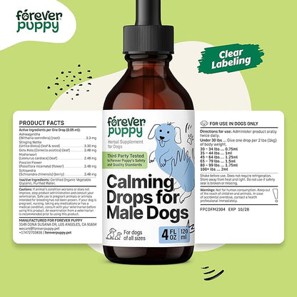 Forever Puppy Calming Drops for Male Dogs - Liquid Ashwagandha Root & Passion Flower Extract for Composure - Relaxation & Mood Support Supplement for Dogs of All Breeds & Sizes - 4 oz